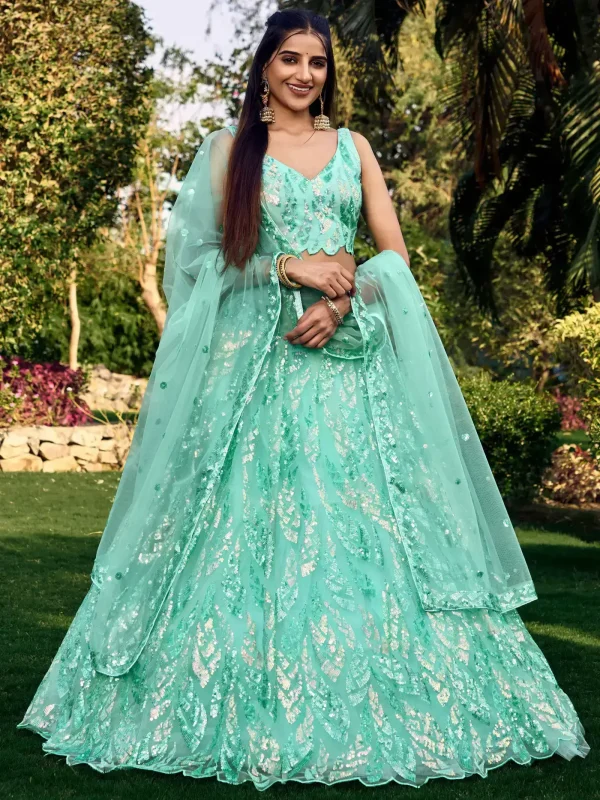 blue net sequence embroidery lehenga choli