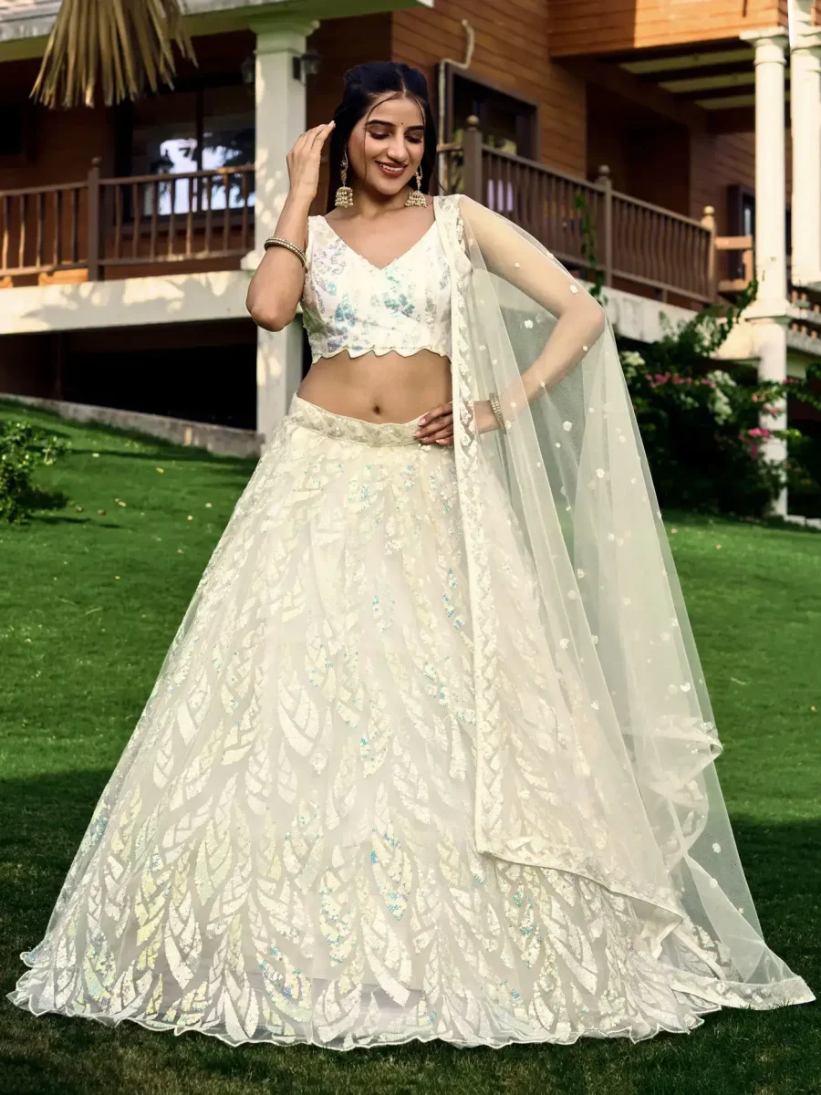 Captivating Hearts with Pearl White Sequence Lehenga Choli