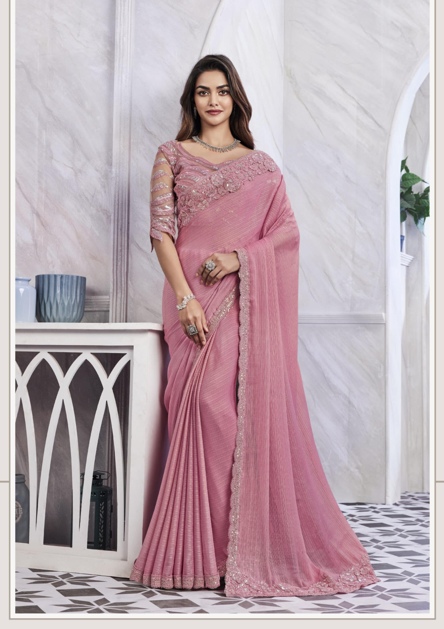 Shimmering Beauty of Blush Pink Shimmer Silk Saree