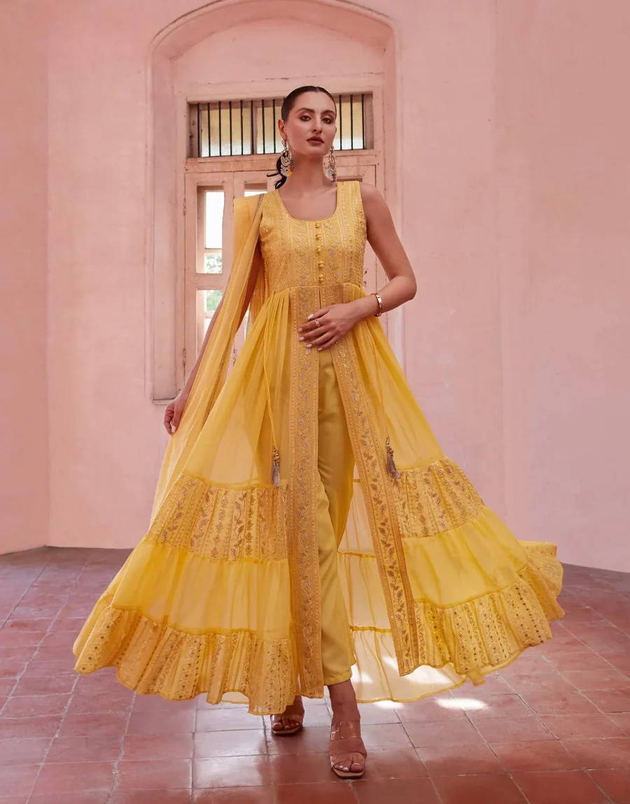 Classic Charm of Indian Yellow Georgette Embroidery Salwar Suit