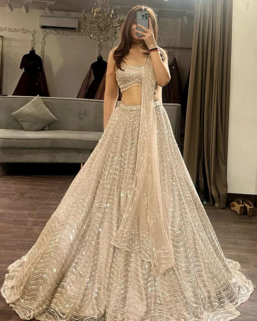 Making Memories in Off White Organza Embroidery Lehenga Choli