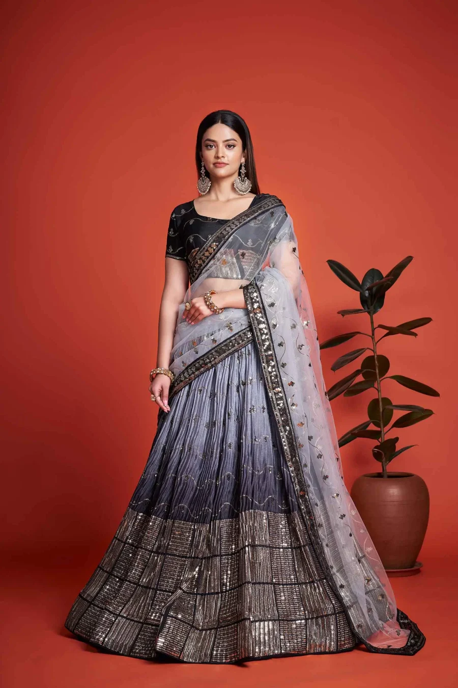 Sparkle in Sequins with Black & Grey Sequence Lehenga choli