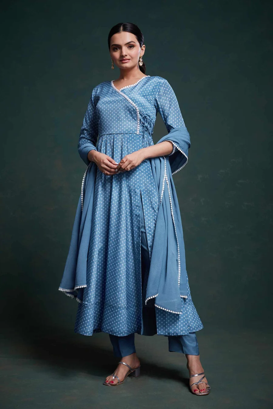 Heritage Chic of Denim Blue Dotted Printed Salwar Suit