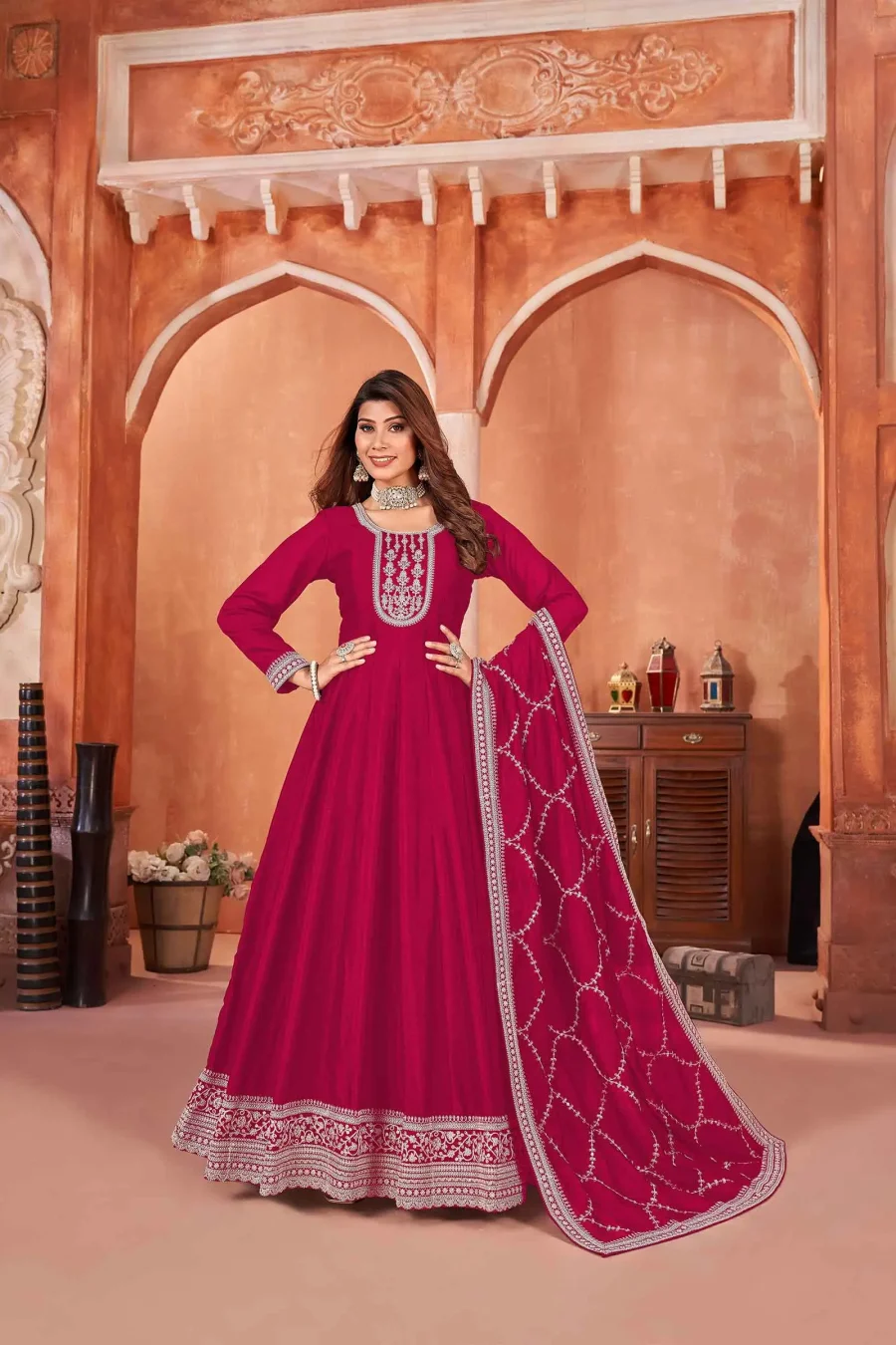 Paint The Town with Dark Hot Pink Embroidery Gown