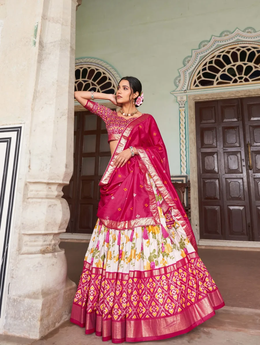 Floral Patola Look of Pink silk Patola lehenga choli