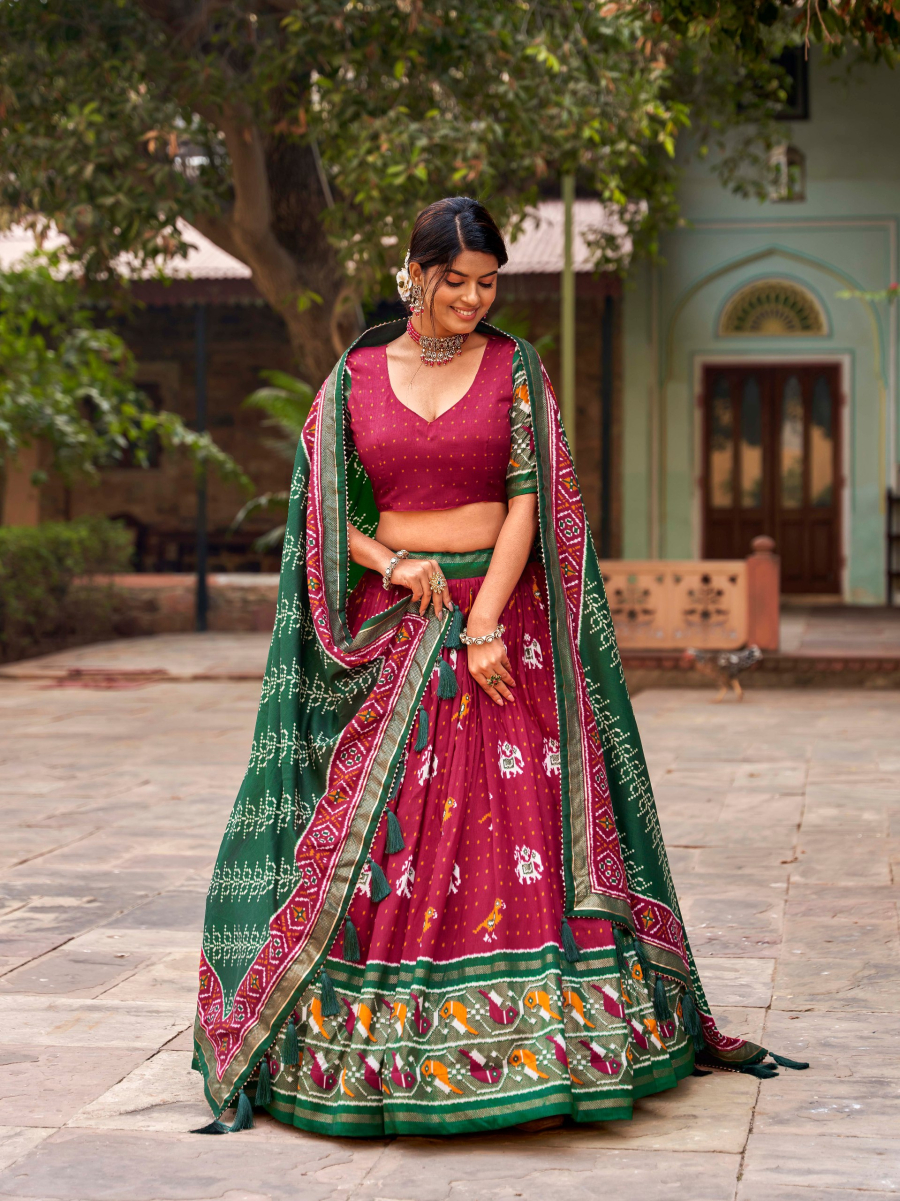 Patola Elegance of Bright Maroon silk Patola lehenga choli