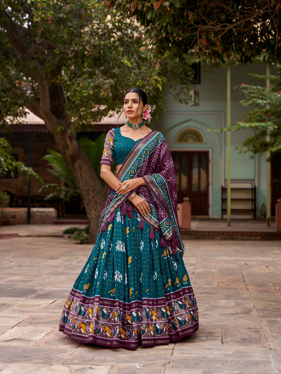 Patola Perfection in Astronaut Blue silk Patola lehenga choli