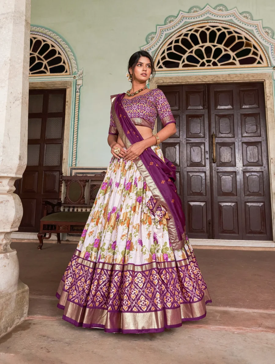 Flory Vibes in Palatinate Purple silk Patola lehenga choli