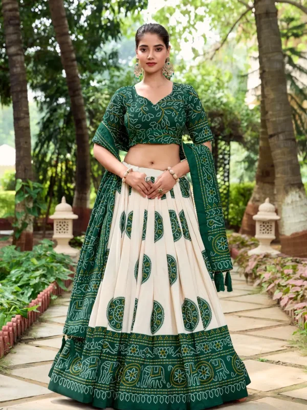 Green color patola printed lehenga choli