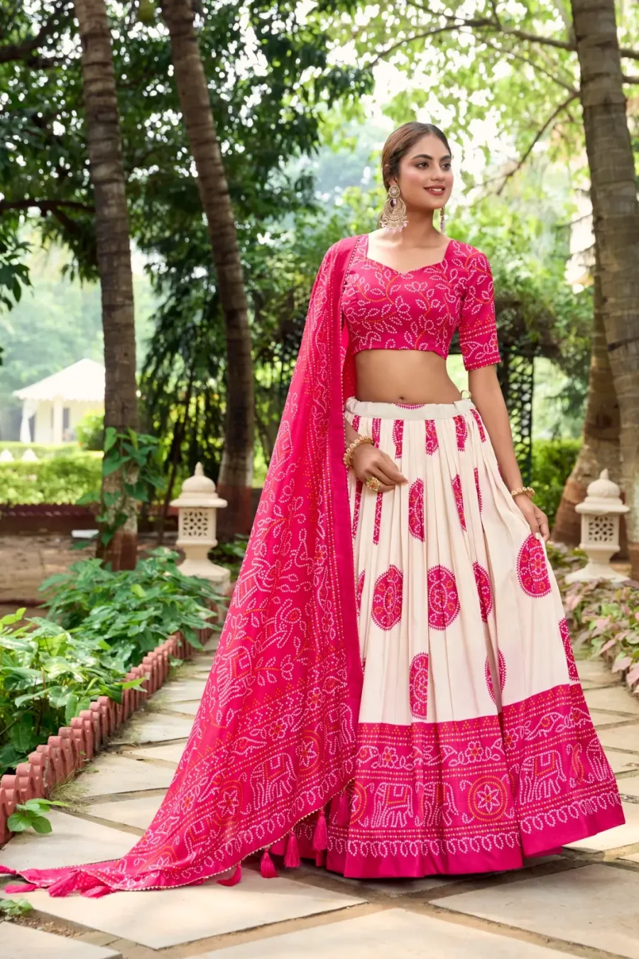 Beautiful Pink color Bandhej printed Silk Lehenga choli