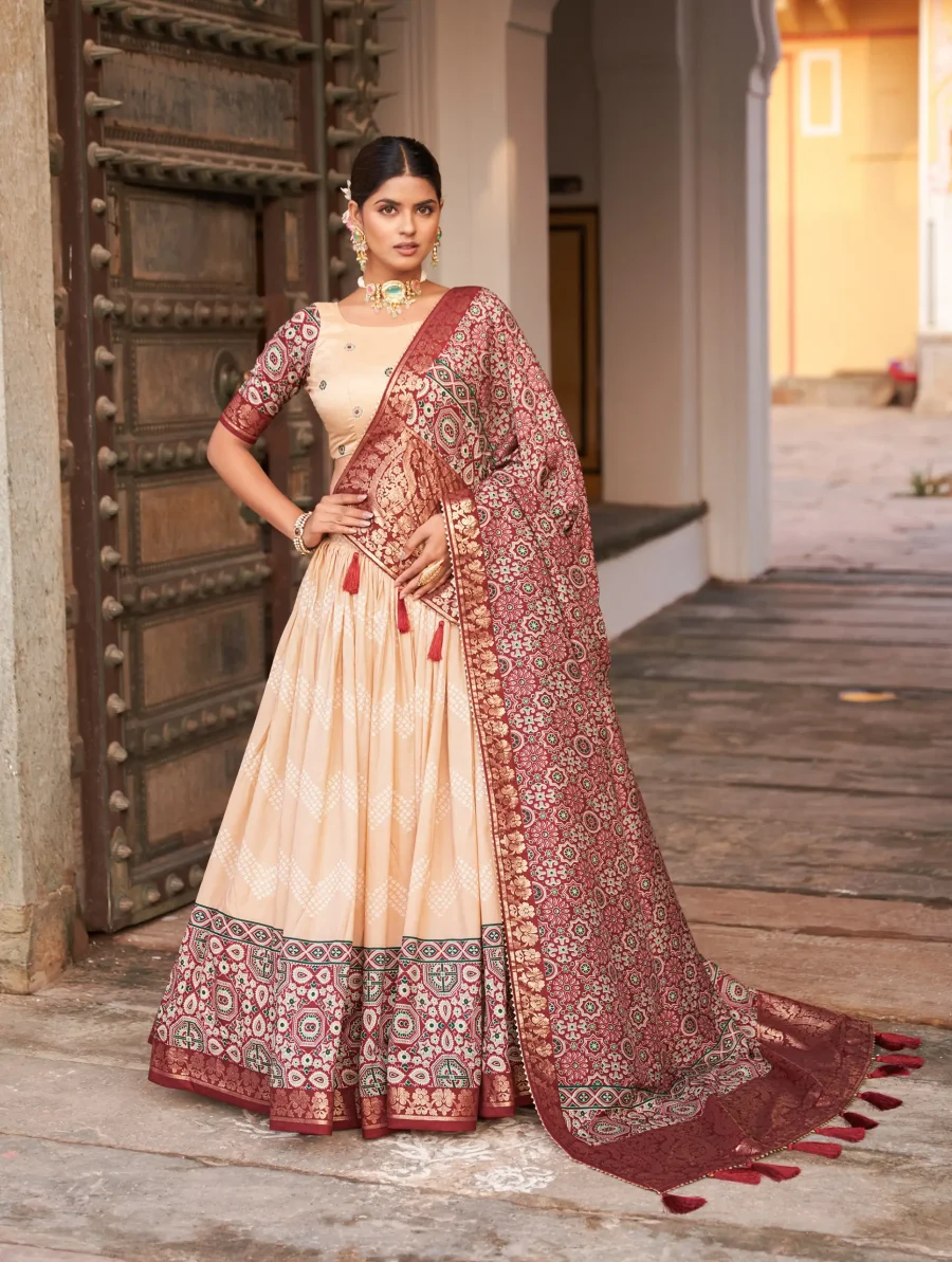 Light apricot Silk Patola Lehenga choli