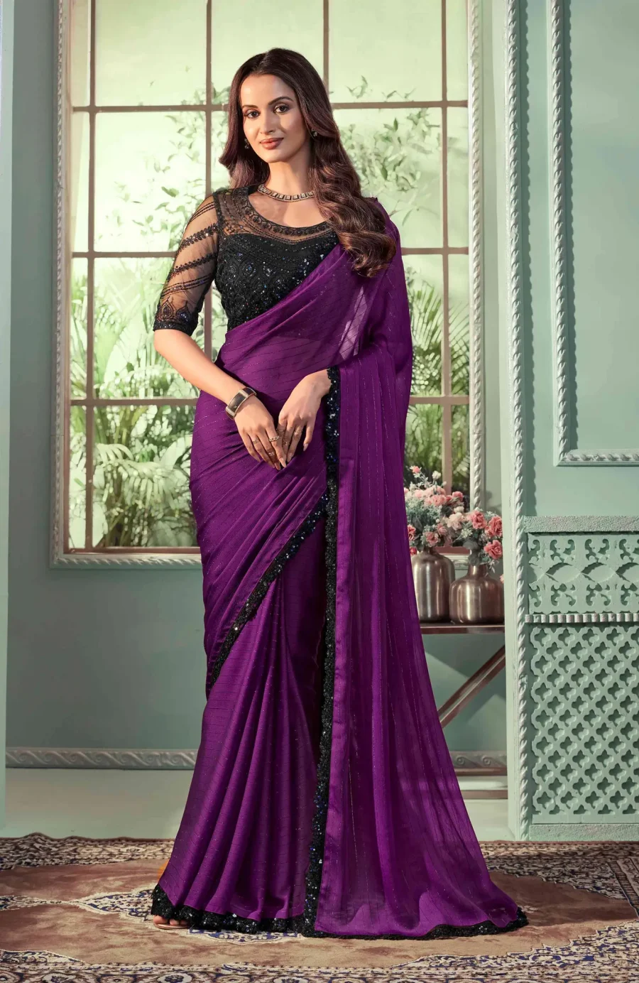 Grape Purple Georgette Silk Saree