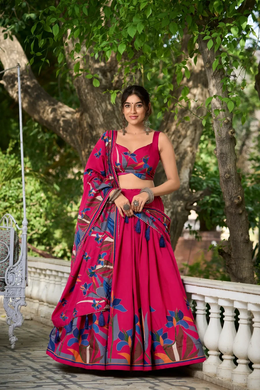 Glorious Pink Polyester Viscose With Floral Print Lehenga Choli