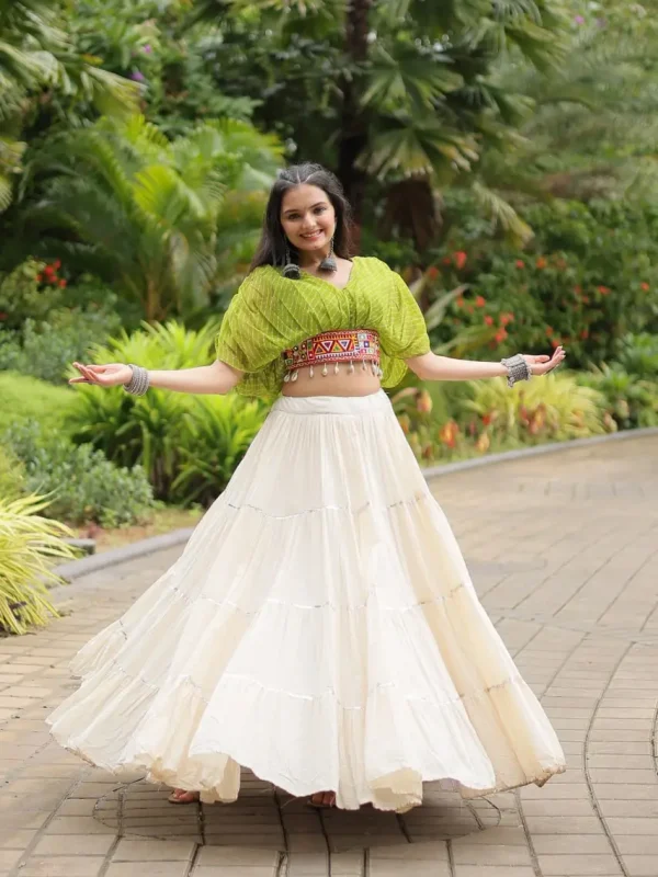 Parrot & white lehenga choli for navratri