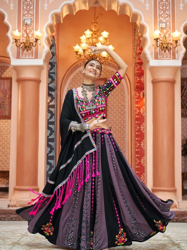 multi color with black and purple Navratri lehenga choli