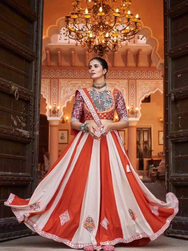 orange and off-white lehenga choli for Navratri