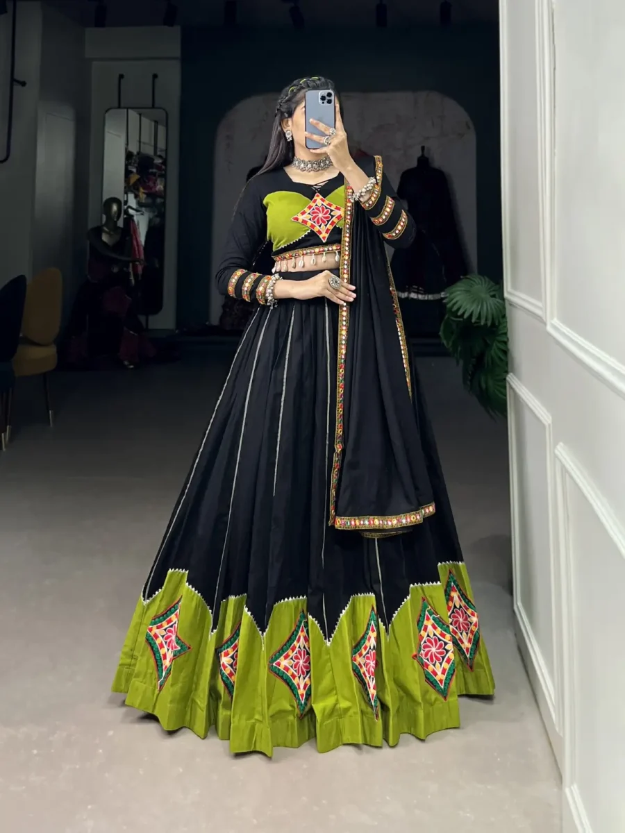 Party Wear Gamthi Work & Mirror work Black Lehenga Choli for Navratri