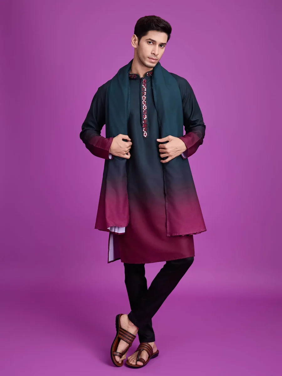 Embracing Culture With Mineral Green & Rich Maroon Rayon Mens Kurta