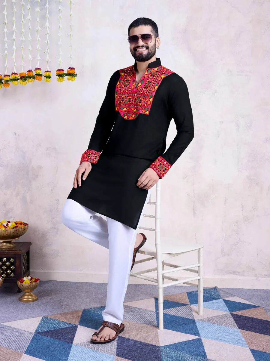 Casual Elegance Of Rich Black Rayon Men’s Kurta