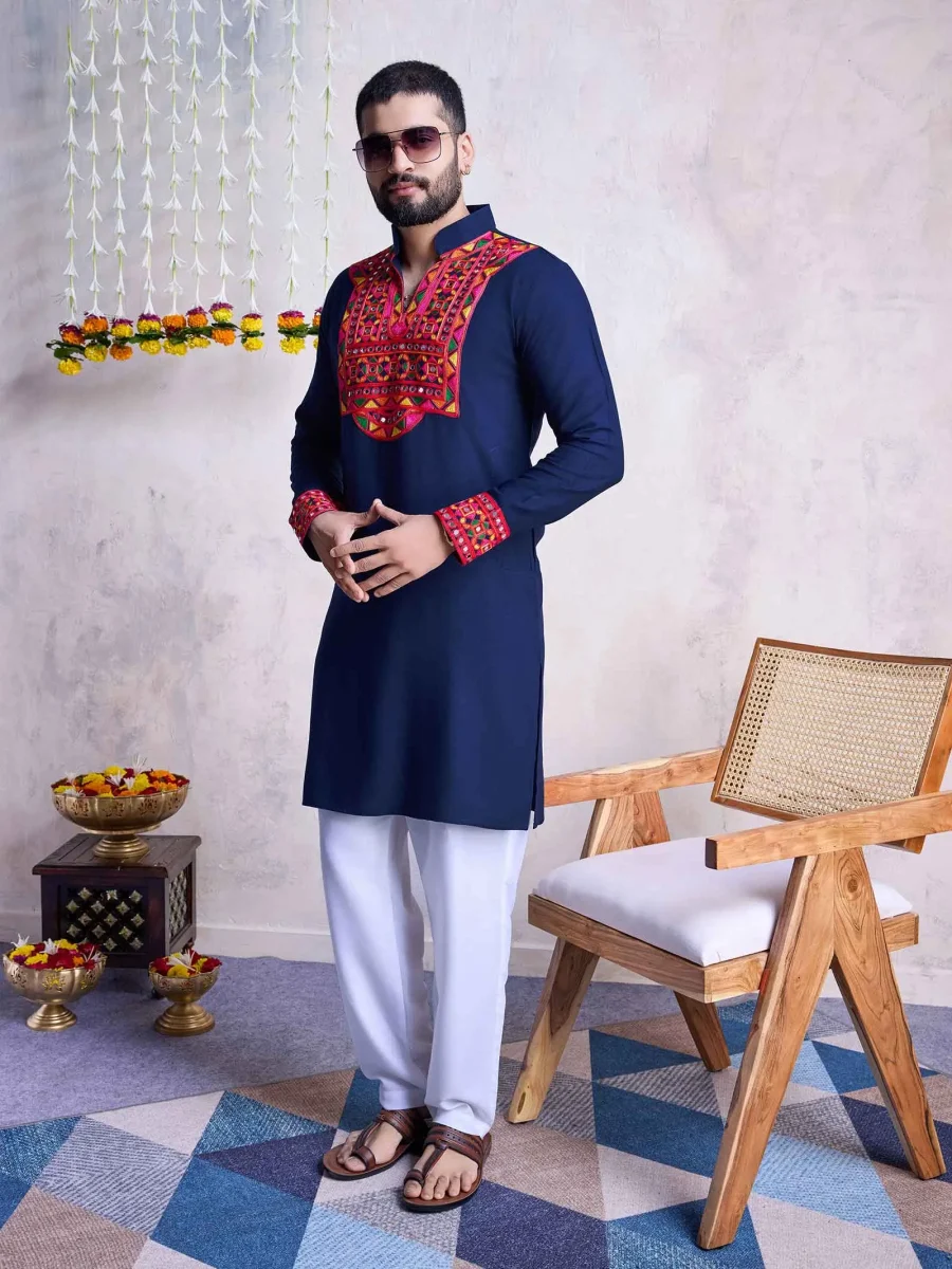 Traditional Look Of Nile Blue Rayon Men’s Kurta