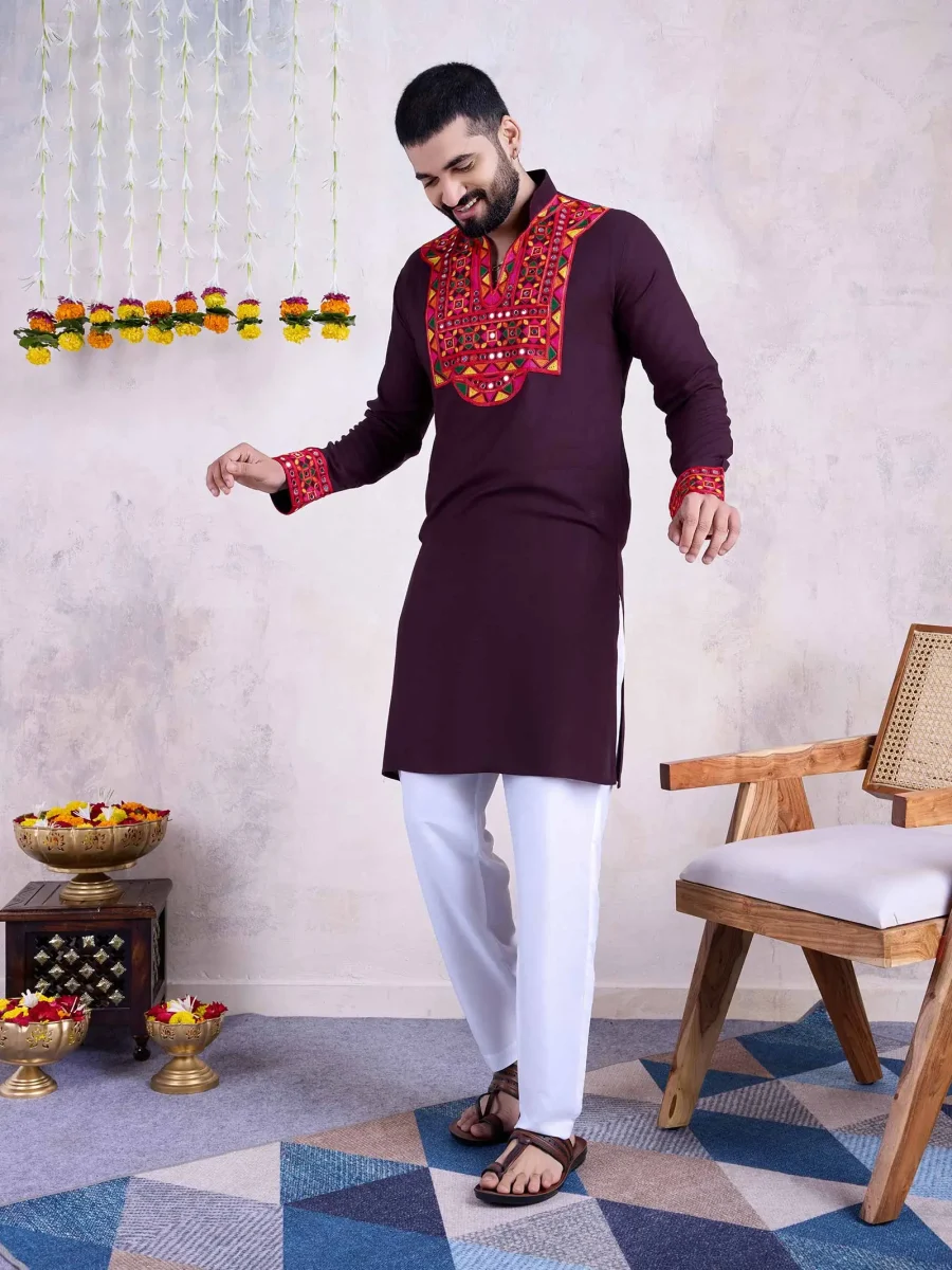 Casually Cool In Wine Berry Rayon Men’s Kurta