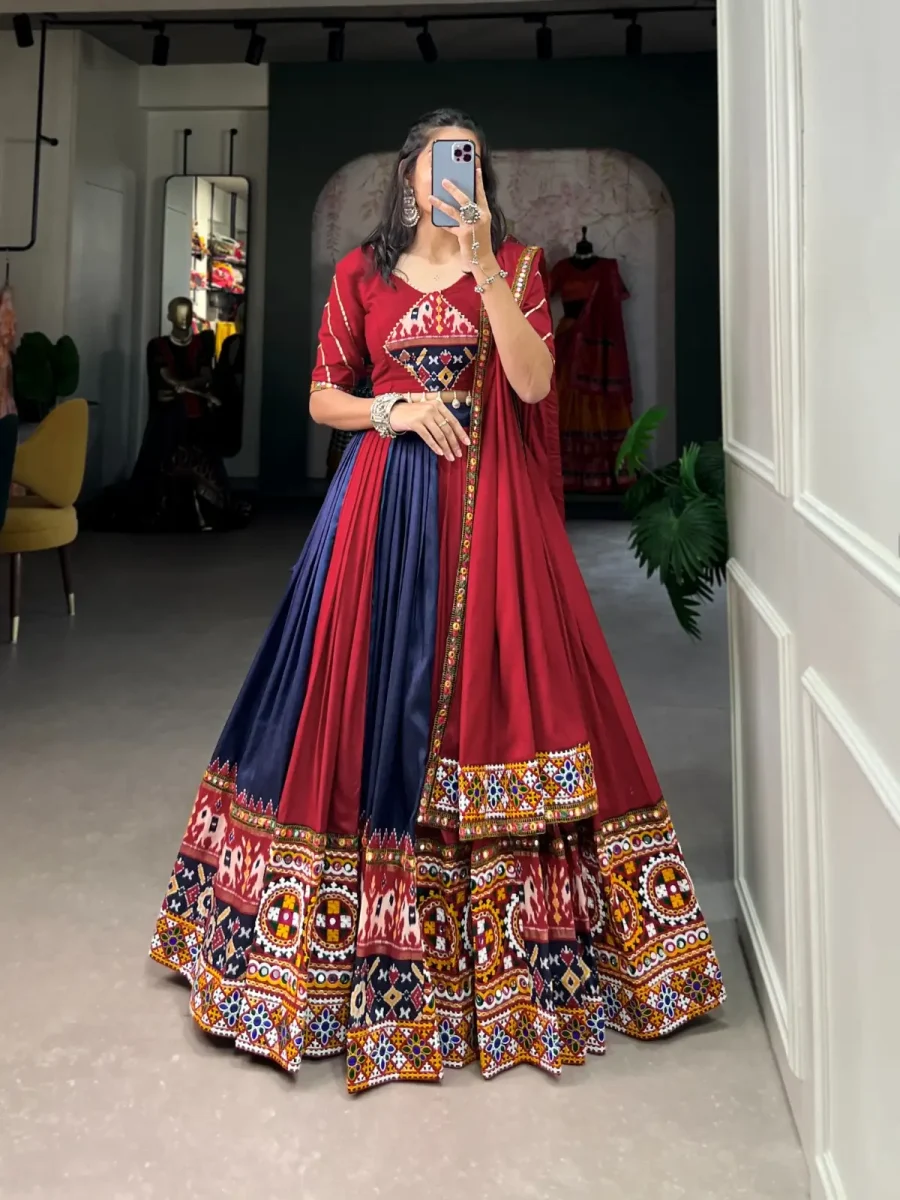 Cloud Burst Navratri Wear Traditional Frill Lehenga With Designer Embroidered Thread work