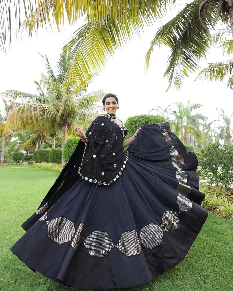 Woodsmoke Black Navratri Lehenga With Sequins Butta Work