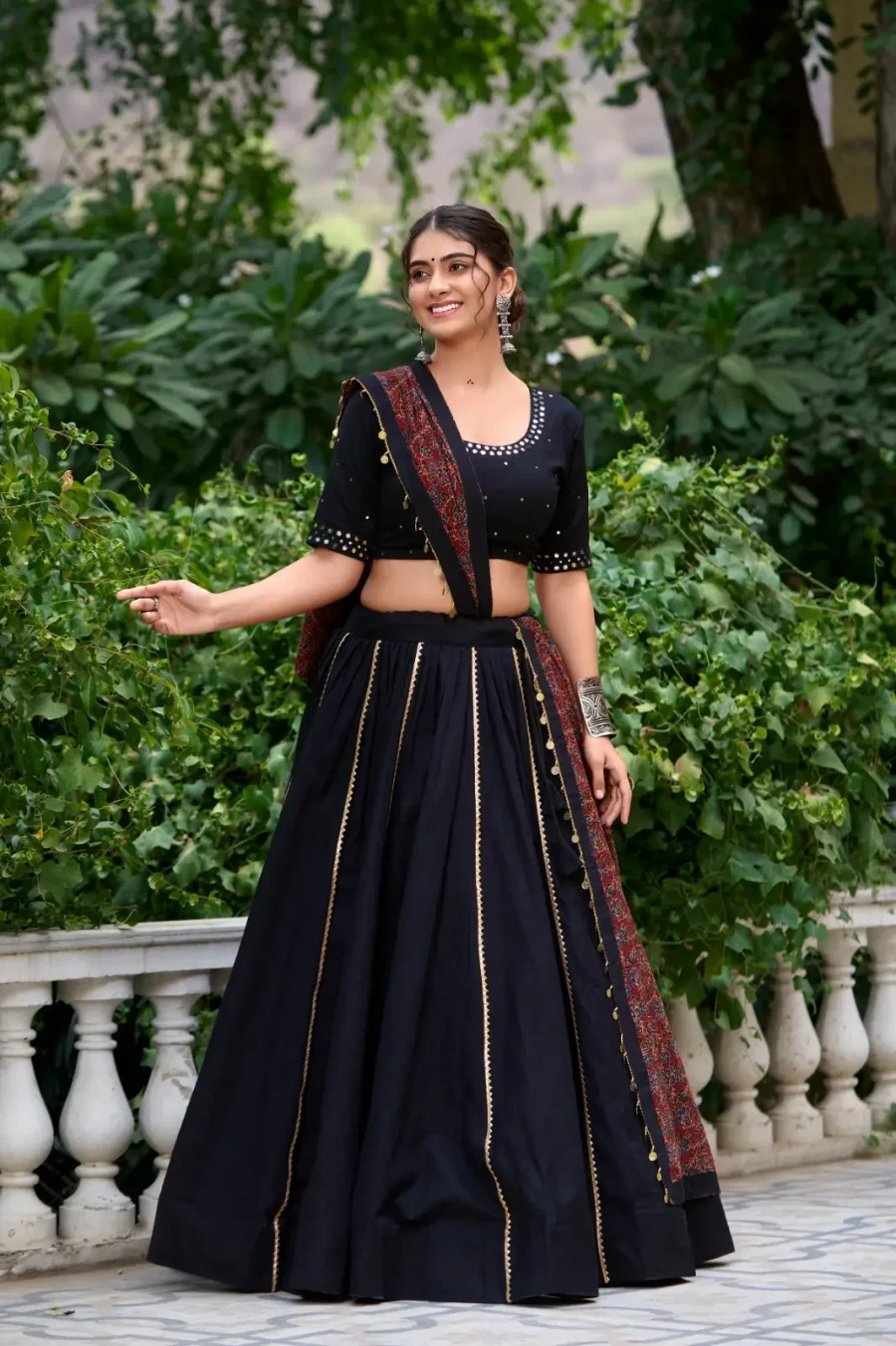 Elegance Of Smoky Black Gota Patti & Mirror Work Lehenga Choli for Navratri