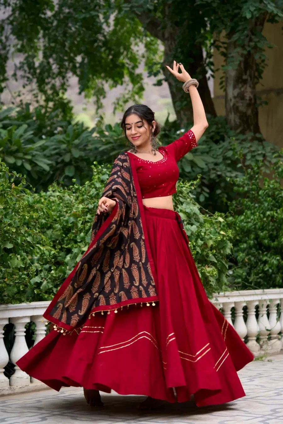 Heritage chic Of Red Wine Gota Patti & Mirror Work Lehenga Choli for Navratri