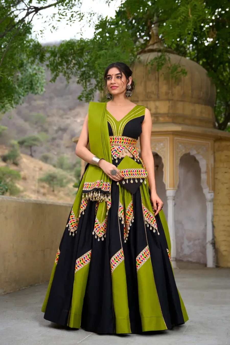 Celebrate Navratri Style With Gamthi Work Gujrati Garba Black Lehenga choli