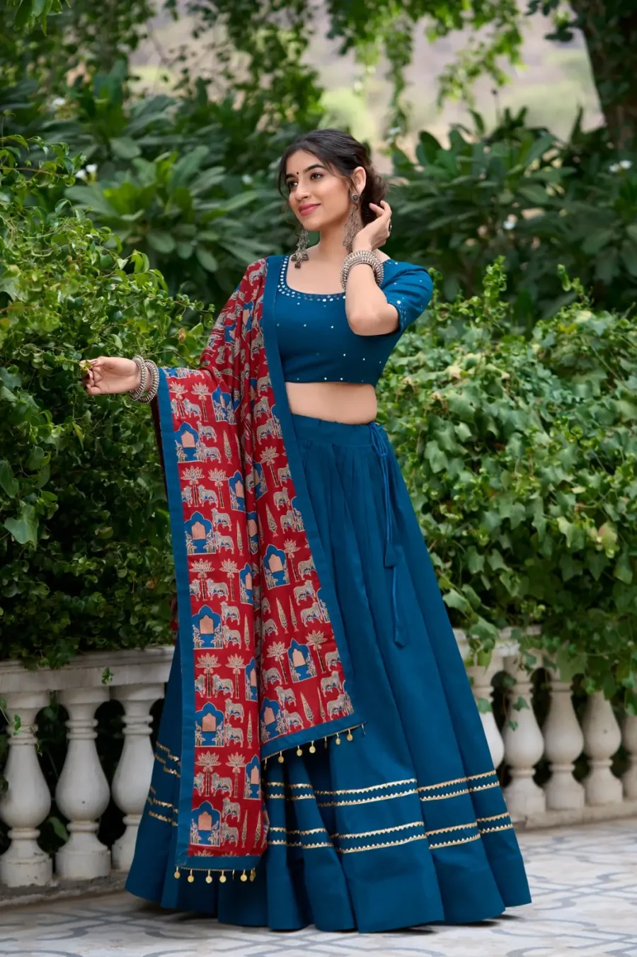 Peacock plumes Of Peacock Blue Gota Patti & Mirror Work Lehenga Choli for Navratri