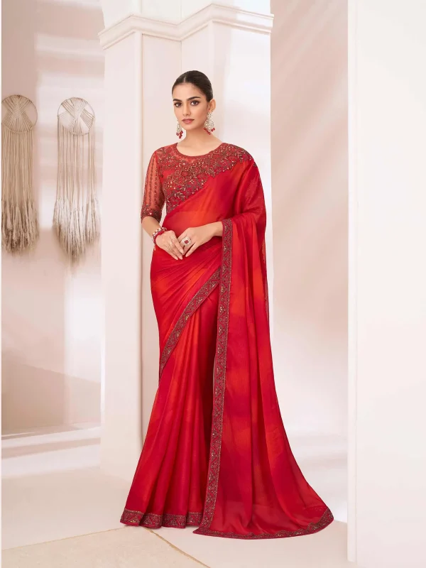 Red color Party wear, reception wear Saree