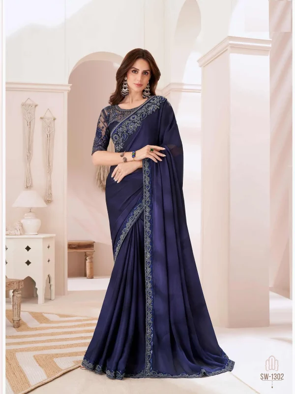 Blue color Party wear, function wear embroidered saree