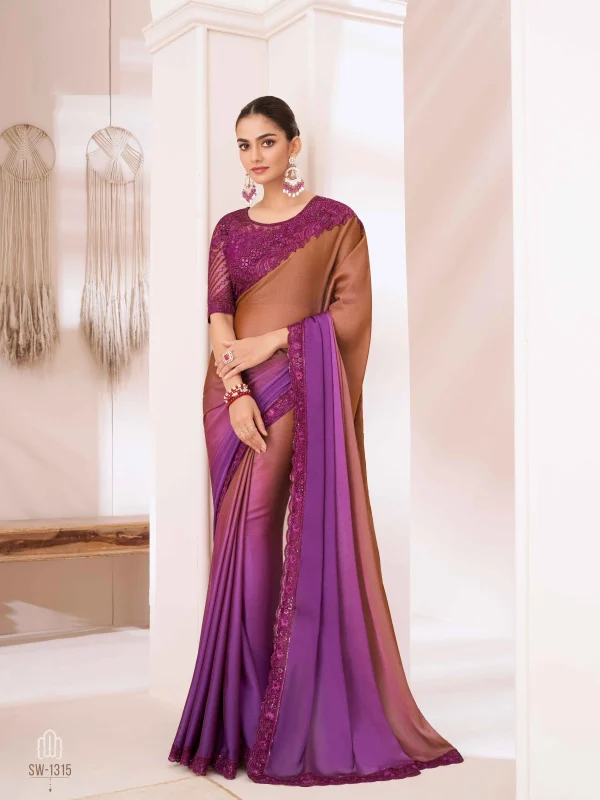 Purple & Brownish Skin designer Saree