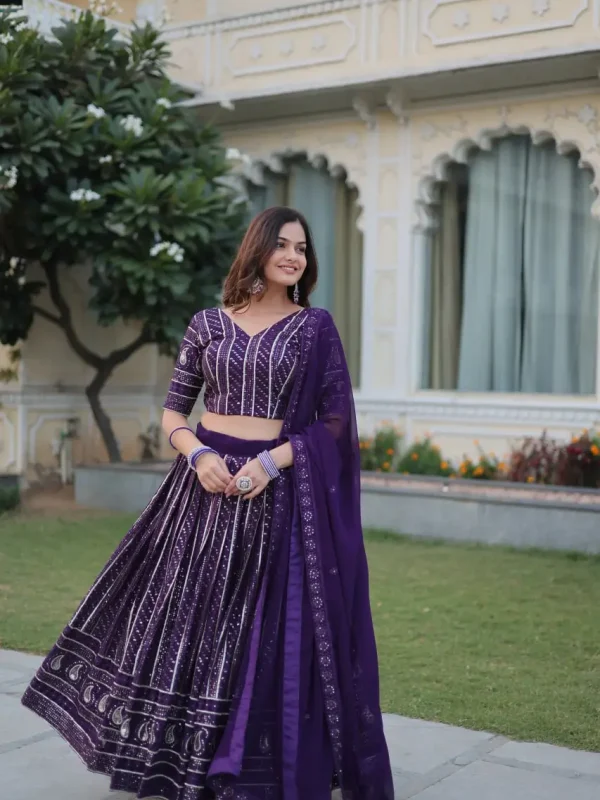 Purple color engagement wear lehenga choli