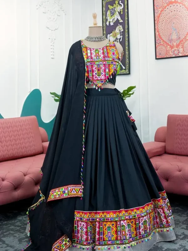 Black color gamthi work lehenga choli for navratri