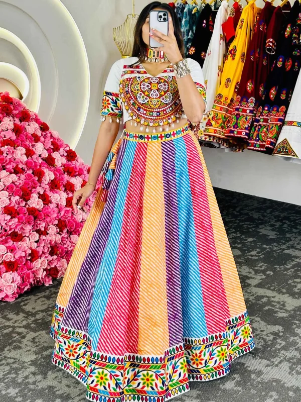 Multi color laheriya printed lehenga choli for navratri