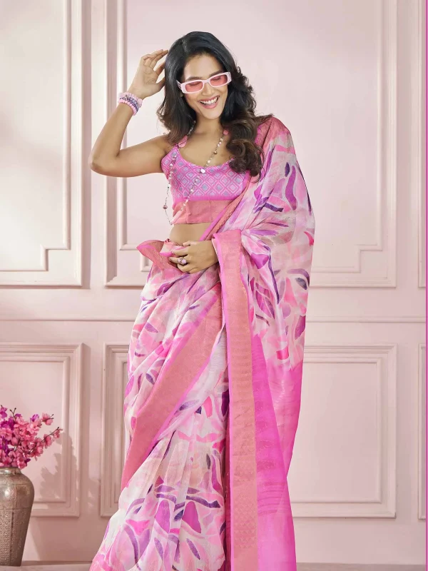 Pink color designer printed party wear saree