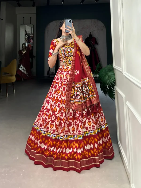 white & red lehenga choli for Navratri