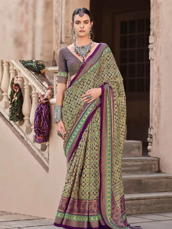 Green and wine color designer saree