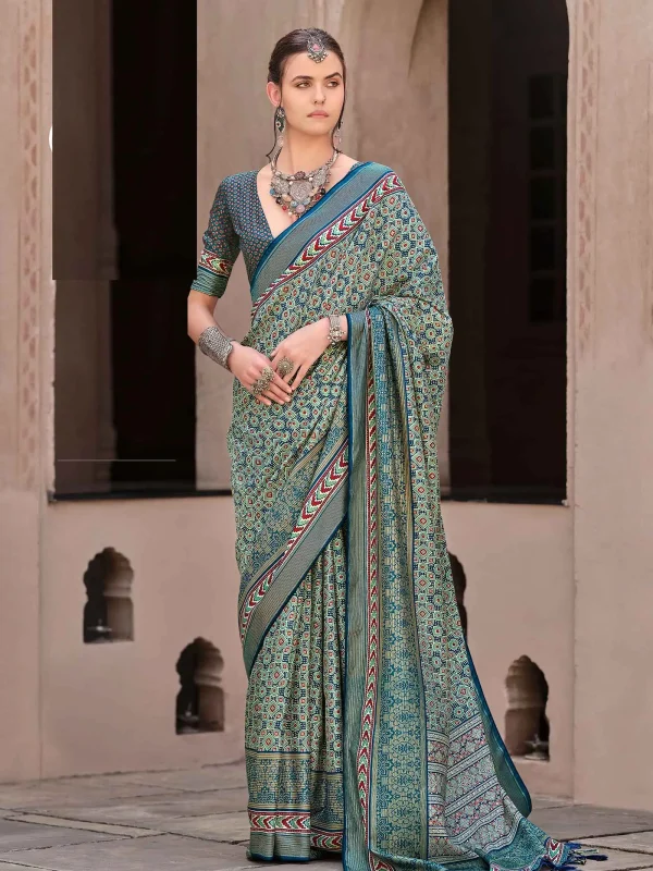 Sherpa Blue color printed saree