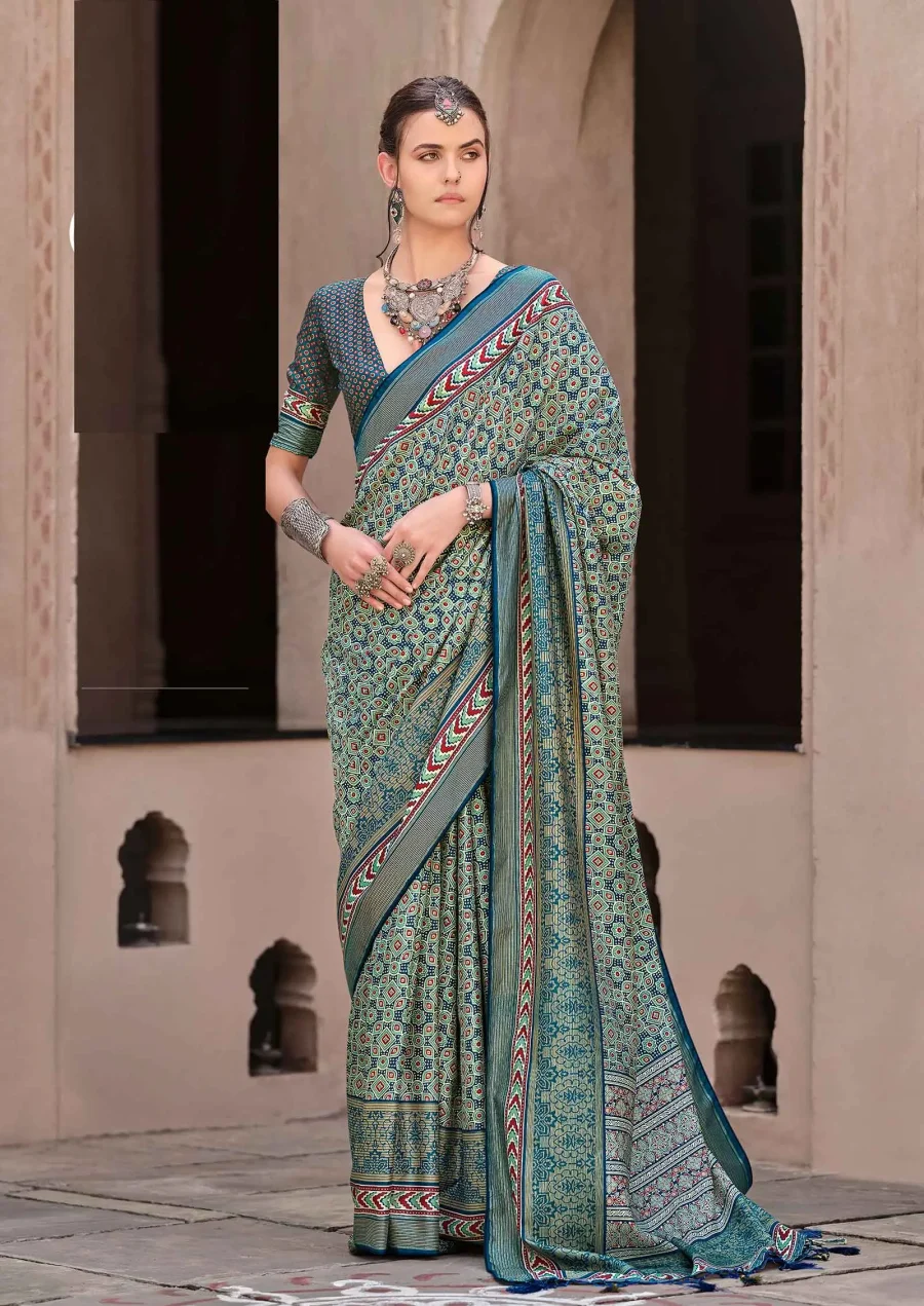 Dusty Green and Sherpa Blue color Sigma Silk Saree