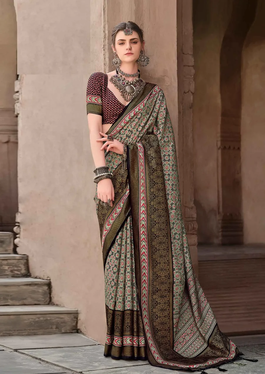 Multitone Sigma Silk Ajrakh Printed Designer Saree