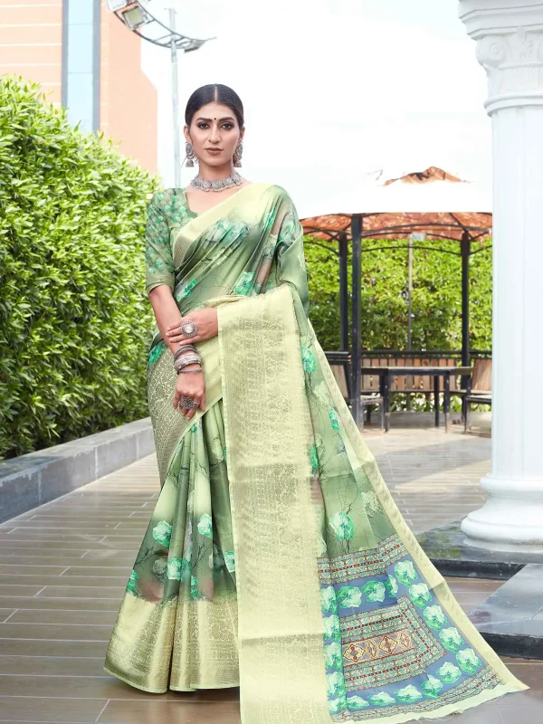 olive Green color Digital Printed Fancy saree