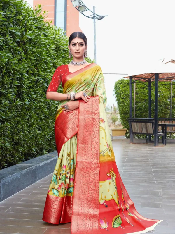 red and green digital printed saree