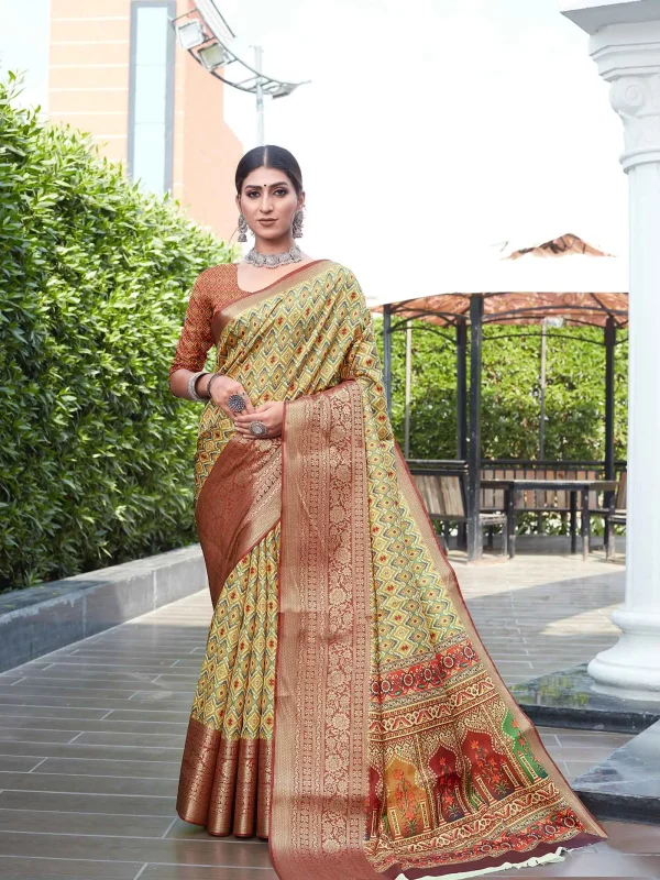 Dusty Brown color digital printed saree