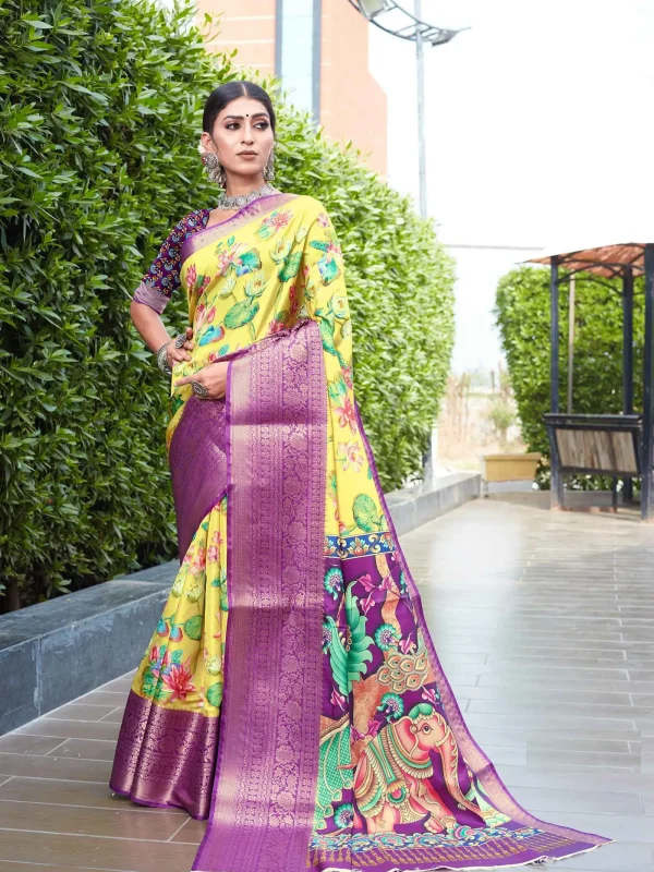 yellow color Digital printed saree