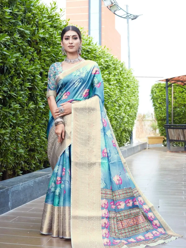 Sky color printed saree