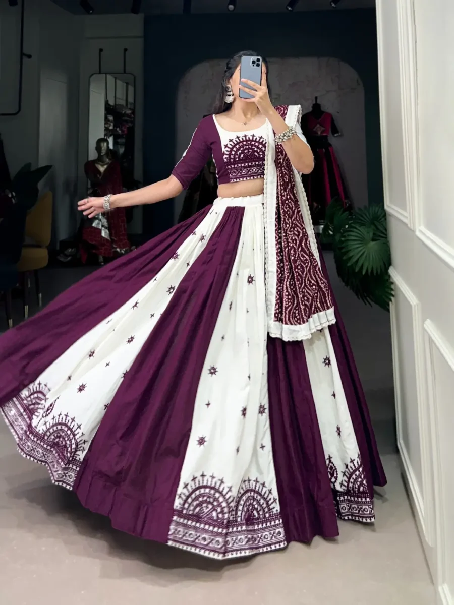 Wine Color Navratri Lehenga Choli With Gamthi work & Mirror Work