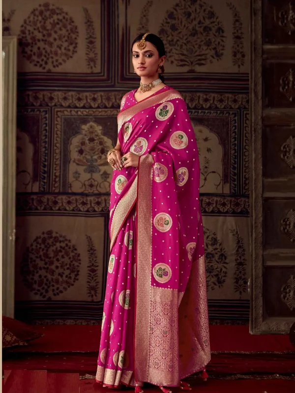 Pink color wedding wear designer saree